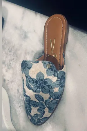 Vince Cream and Blue Floral Mules thumbnail 1