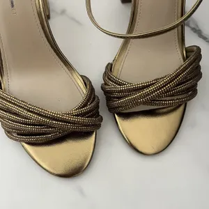WHBM Crystal Embellished Strappy Heels Bronze Metallic Size 8 thumbnail 6