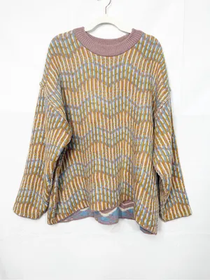Free People Beach Malibu Pattern Textured Oversized Crew Neck Sweater Boho thumbnail 3