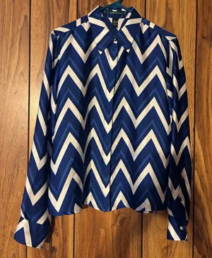 Ralph Lauren Blue and White Chevron Button Down Shirt thumbnail 1