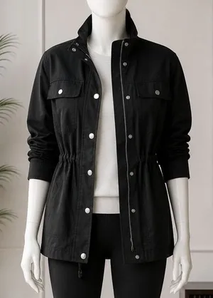 GAP Women Utility Jacket Black Cinched Waist Field Coat Small thumbnail 1