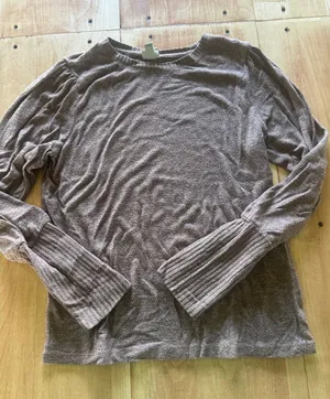 A New Day Womens Large‎ Brown Soft Knit Puff Sleeve Ribbed Cuff Top L thumbnail 1