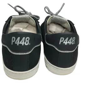 P448 John W sneakers 37 US 7 black silver metallic leopard print lace-up low top thumbnail 7