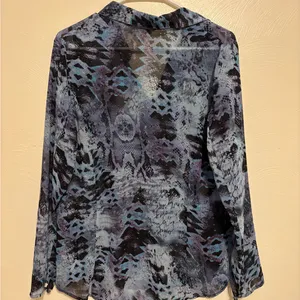 CAbi Style 609 Blue Abstract Print Button Front Blouse Large thumbnail 8