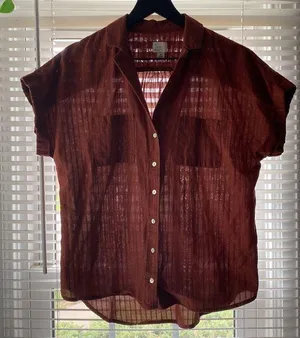 shimmer thread button front camp blouse, size medium thumbnail 9