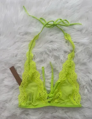 Skims Summer Mesh Lace Plunge Halter Bralette Green Highlighter Size XS thumbnail 1