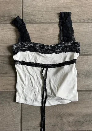 MAJORELLE White Camisole with Black Lace Trim thumbnail 1