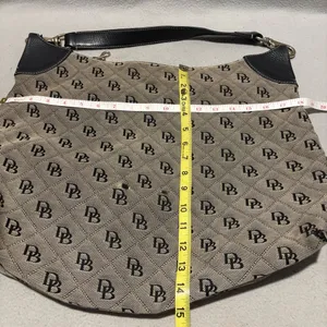 Dooney & Bourke Vintage 90's Black Grey Large Tote Monogram Signature Canvas thumbnail 3