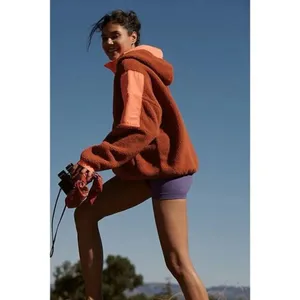 NWT‎ Free People Movement Lead The Pack Jacket Neon Coral Combo Pullover Fleece thumbnail 3