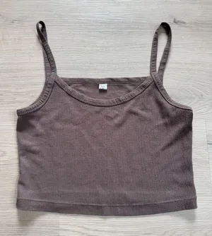 Brown brown waffle-knit cropped camisole tank top clean girl boho minimalist thumbnail 1