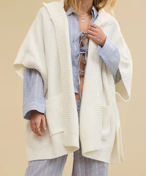 Aerie Hooded Short White Knit Sweater thumbnail 1