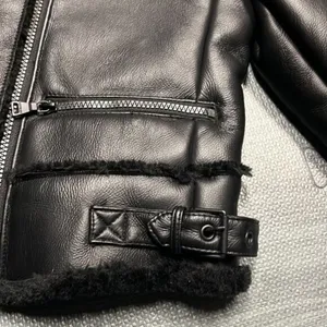 NEW Express black faux fur shearling Moto coat Sz XS Faux Leather Zipper chic thumbnail 7