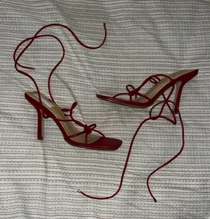 Cathy Din Red Lace Up Heels thumbnail 1