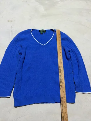 Lauren Ralph Lauren vintage Blue V-Neck Cable Knit Sweater medium cotton thumbnail 3