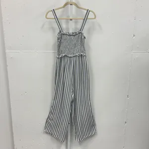 Speechless Blue White Striped Smocked Wide Leg Cropped Jumpsuit Small Resortwear thumbnail 2