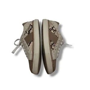 Crown Vintage Sneakers 8 Beige Mixed Media‎ Studded Snakeskin Lace Up Low Top thumbnail 3