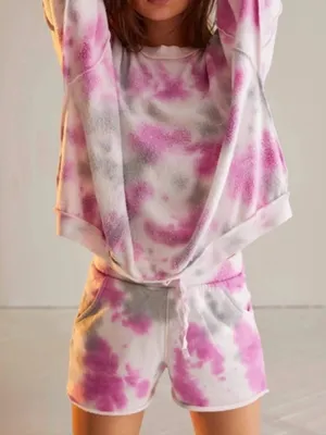 Free People Kelly Washed Tie Dye Two Piece Set Pink Grey Small EUC thumbnail 2