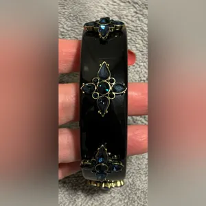 Banana Republic Black Bangle Bracelet Blue Crystal Statement thumbnail 3