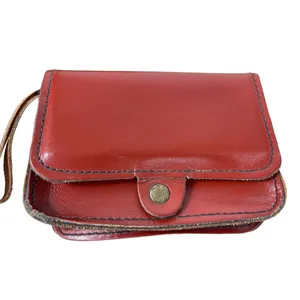 Handmade Reddish Brown Leather Mirrored Compact Crossbody Purse thumbnail 7