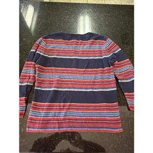 Lauren Ralph Lauren Women's Sweater Sz L Linen Cotton Blend Stripe V-neck thumbnail 3