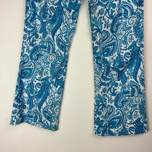NWOT ZARA Linen Blend Trouser Pants Sz 6 Kick Flare Hem Blue Paisley Print thumbnail 14