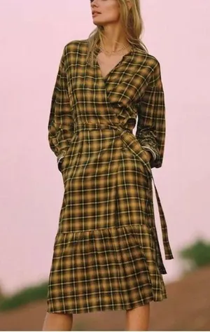 Anthropologie Dalton Plaid Wrap Midi Dress Size: S thumbnail 3