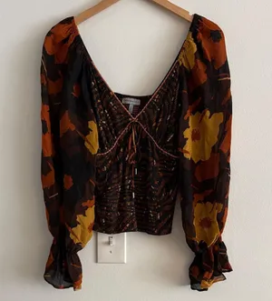Conditions Apply Puff Long Sleeve V-Neck Blouse Women’s Size Small Anthropologie thumbnail 1