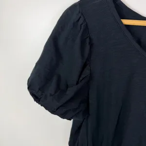 Daily Practice Anthropologie Cap‎ Sleeve Mini Dress Medium Black Slub Cotton thumbnail 4