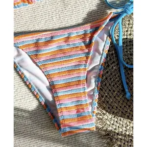 Women's Striped High Waisted Halter Triangle Bikini Swimsuit XS thumbnail 4