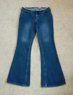 Mudd Blue Vintage Denim Frayed Waist Flared Jeans Mid Rise Cotton Size 7 Junior thumbnail 1