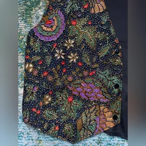Vintage Match-Ups cotton batik beaded floral black boho vest, size large XL thumbnail 2