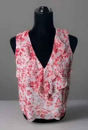 Intermix Red White Floral Silk‎ Ruffle Sleeveless Blouse Top Size Small thumbnail 1