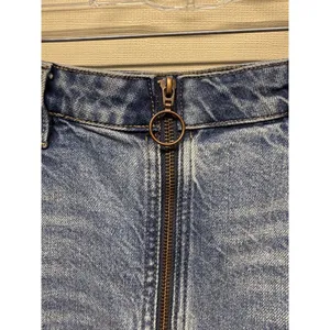 We The Free Full Zip Front Skirt‎ Women Sz 29 Blue Denim Mini Grunge Raw Hem thumbnail 4
