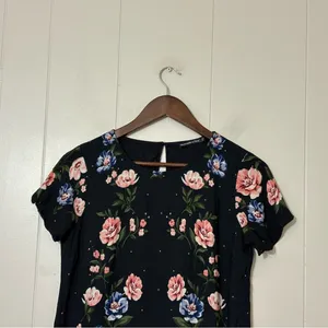 Abercrombie & Fitch Black Floral Mini Dress S Short Sleeve A-Line Cottagecore thumbnail 3