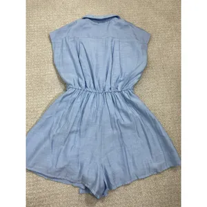 Lilyful Blue Solid Wrap V-Neck Tie Waist Lined Cap Sleeve Romper S Rayon thumbnail 13
