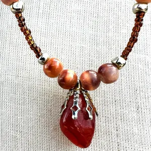 Carnelian Orange beaded pendant necklace thumbnail 4
