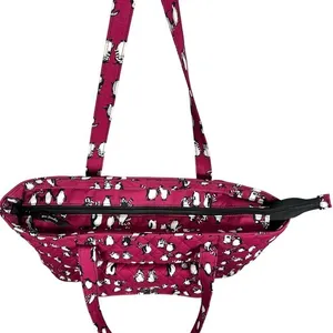 Vera Bradley‎ Quilted Playful Penguins Turnlock Tote Bag Crimson Red Retired thumbnail 10