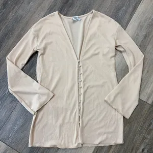 Princess Polly Women’s US 4 Beige Pearl Button Deep V Cardigan Minimalist Top thumbnail 1