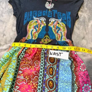 Kavio Woodstock Patchwork Graphic T Shirt Dress S Boho Hippie Festival 1969 OOAK thumbnail 8