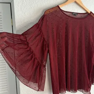 Express Sheer Fairy Top Polka Dot Burgundy Dark Vampire Fall Whimsigoth Large thumbnail 2