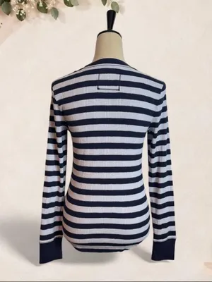 NWT Aerie Navy Striped Ribbed Long-Sleeve Top Size Medium thumbnail 5