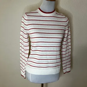 27 Miles Malibu Leah Cotton Striped Crew Sweater in Cloud White Flame red NEW XS thumbnail 2