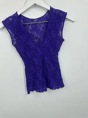 American Vintage Vintage Y2K Purple Lace Sheer Shirt Size Small V Neck Whimsical Fairycore thumbnail 4