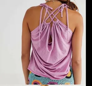 Free People wanna dance convertible Metallic pink purple shoulder tie sleeveless top thumbnail 5