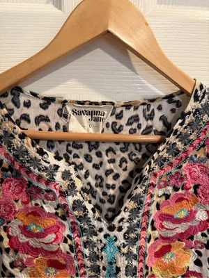 Savanna Jane Leopard Print Tunic with Floral Embroidery - Pink, Orange, Teal thumbnail 2