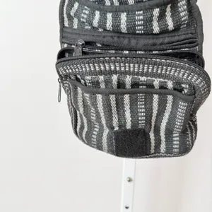 Black‎ Gray Striped Woven Crossbody Bag Multi-Pocket Travel Purse Boho Grunge thumbnail 6