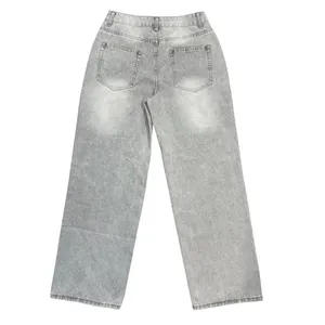 Light Gray Wash Wide Leg‎ Jeans Sz Medium Faded Relaxed Trendy Casual Retro NEW thumbnail 2