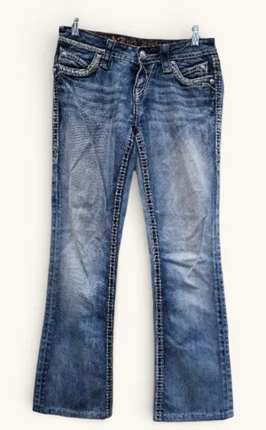 Rock Revival Bootcut Jeans Women's 25 Flap Pocket Heavy Stitch‎ Medium Wash thumbnail 1