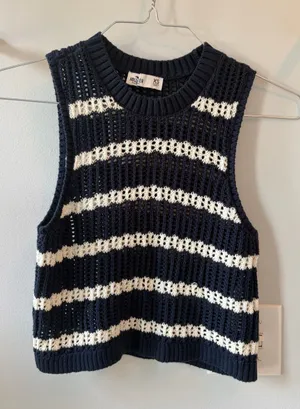 NWOT Hollister Navy & Cream Striped Knit Sleeveless Sweater thumbnail 1
