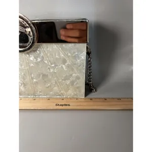 Zara Clutch Bag Womens Silver White Acrylic Shell Purse Chain Shoulder Evening thumbnail 5